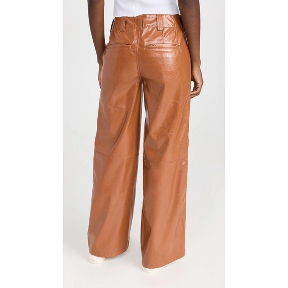 Free People Star Crossed Lovers PatentLeather Straight Leg Pants Brown Sz 8 - Picture 2 of 11